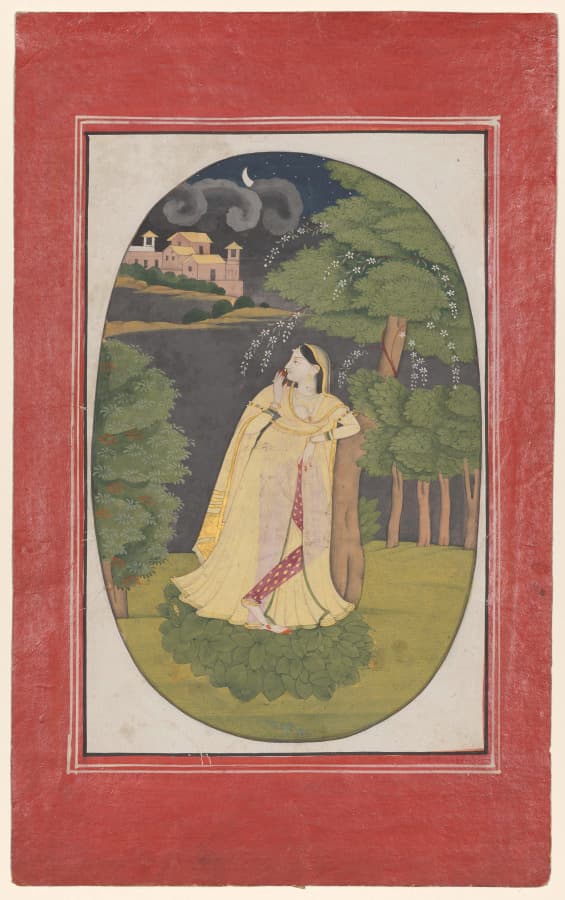 The heroine who waits anxiously for her absent lover (Utka Nayika)