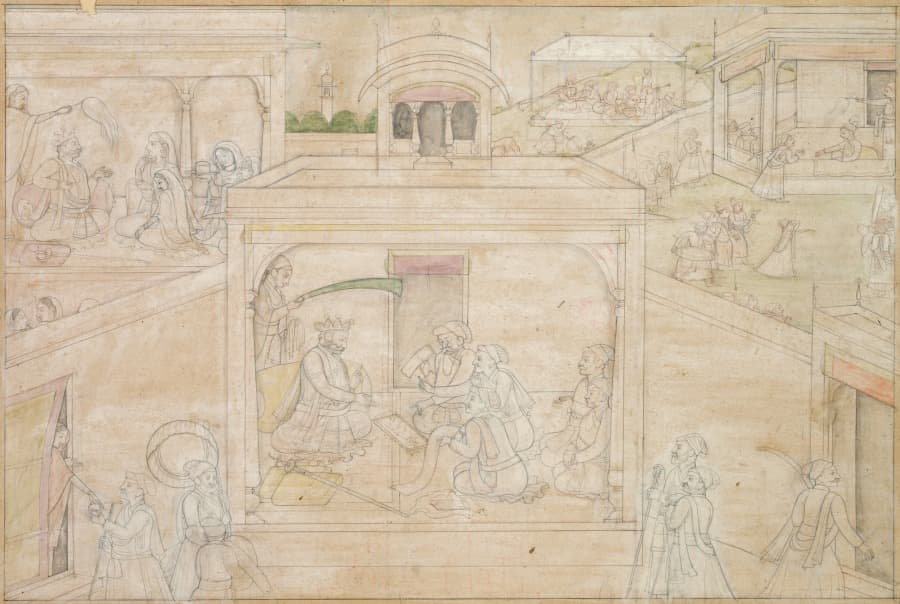 Bhima’s consultation with the astrologer, from a Nala-Damayanti