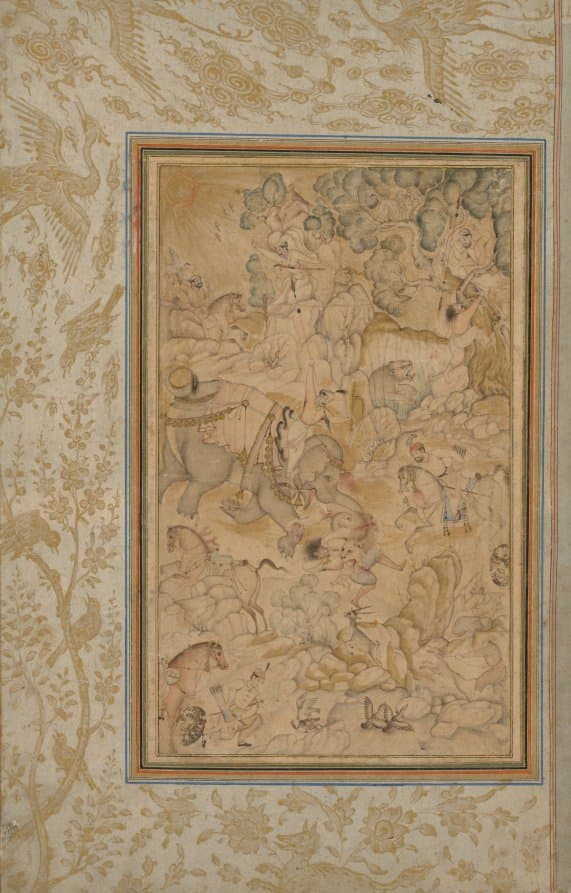 Princes hunting in a rocky landscape