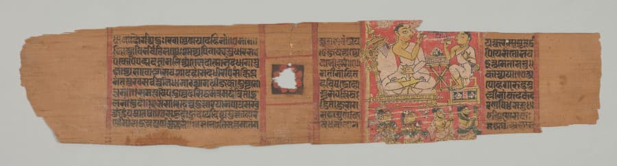 Monk preaching to a disciple with a lay audience, folio 2 (recto) from a Parshvanatha Charitra (Life and Stories of Lord Parshva) of Bhavadeva-suri