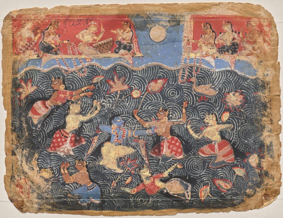Krishna sporting with the gopis in the Jumna River, from a Bhagavata Purana