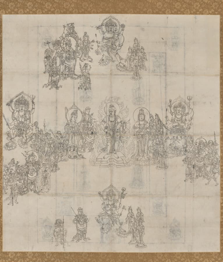 Iconographical Sketch (Zuzō) for the "Benevolent Kings Sutra Mandala"