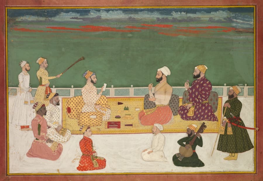 A Ruler Presents a Document to Visiting Nobles