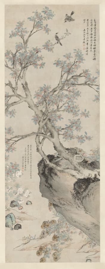 Yellow Chrysanthemums and Red Osmanthus in the Style of Wang Yuan