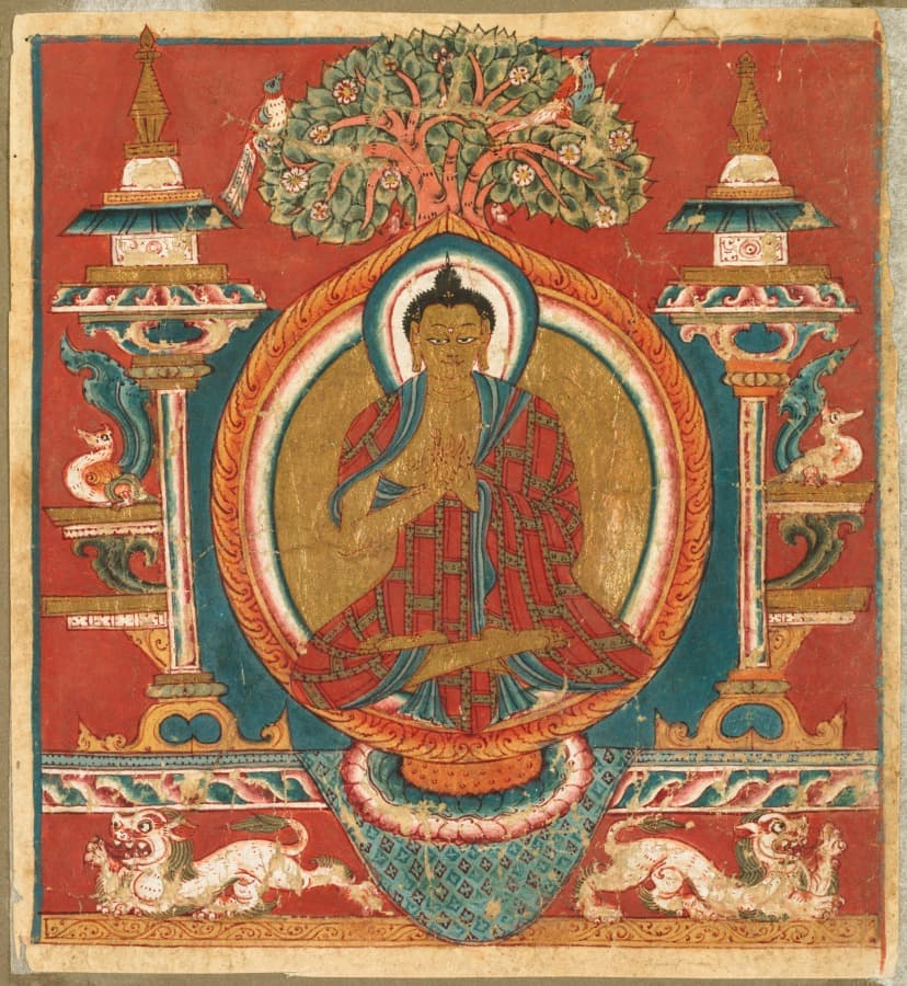 Votive initiation card (tsakali) with preaching Buddha Shakyamuni