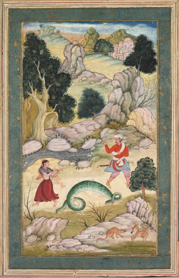 Lovers parting, page from a book of fables