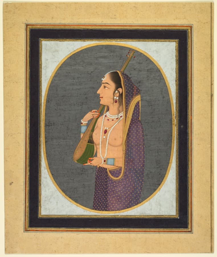 Court lady singing and playing the vina