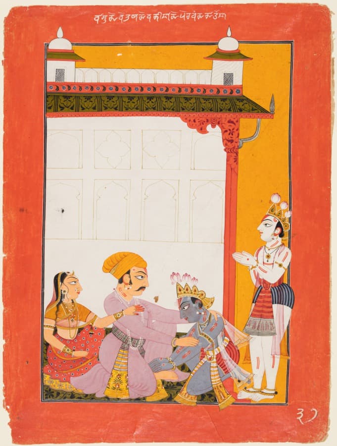 Krishna and Balarama touching the feet of Vasudeva and Devaki, from the “Vertical” Bhagavata Purana