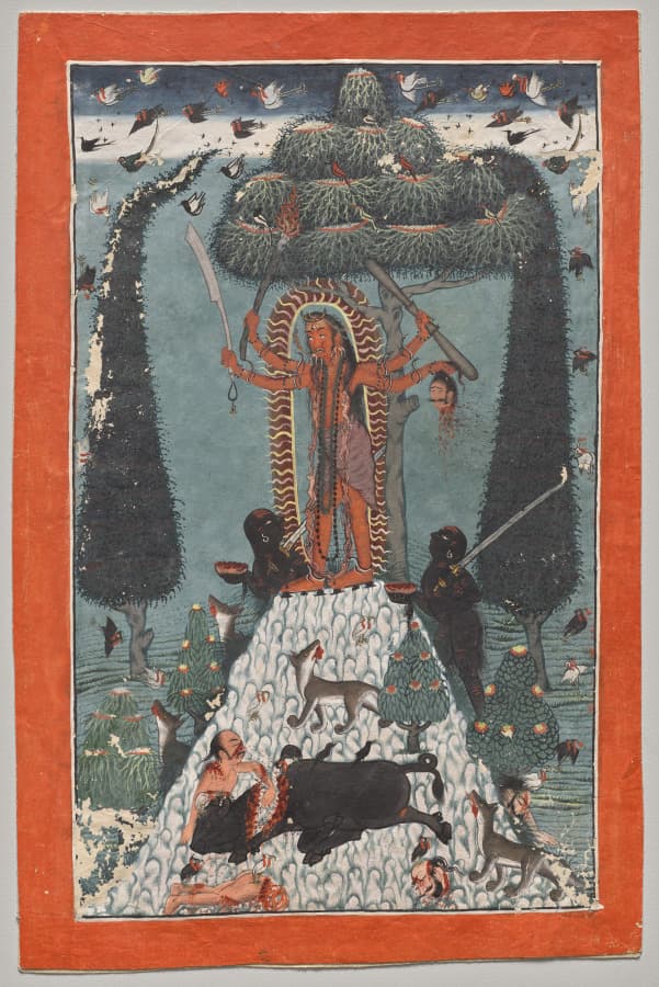 Goddess standing on a mountaintop